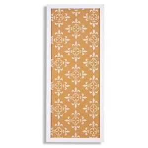 long decorative cork board for walls, white framed tack bulletin board with floral print for bedroom, dorm room (10 x 24 in)