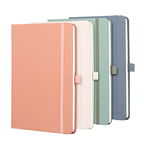 Compera Lined Journal Notebooks, 4 Pack, 176 Pages, 5.5 x 8.3, 100gsm Thick Paper, A5 Hardcover Notebooks with Pen Loop and Inner Pocket, for School Business Office College（Morandi colors）