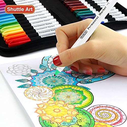 Permanent Markers, 30 Assorted Colors Ultra Fine Point Permanent Marker Packed in Travel Case, Ideal Colored Markers Set for Adults Coloring Doodling on Plastic, Glass, Gift for Teens by Shuttle Art