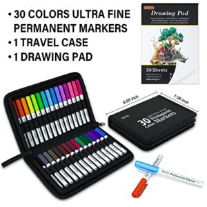 Permanent Markers, 30 Assorted Colors Ultra Fine Point Permanent Marker Packed in Travel Case, Ideal Colored Markers Set for Adults Coloring Doodling on Plastic, Glass, Gift for Teens by Shuttle Art