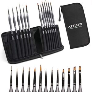 miniature painting kit – (set of 13) micro detail paint brushes with black carrying case for painting action figures, models, nail art, fantasy nails, acrylic, oil, detail art, stained glass and more