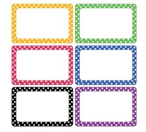 cualfec 300 cute dot name tag stickers colorful border name labels for school, office, home can be used on clothes, storage boxes, packages – updated stronger stickiness