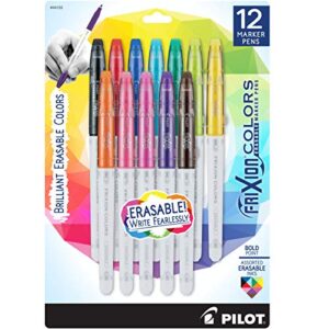 pilot pen 44155 frixion colors erasable marker pens, bold point, assorted color inks, 12-pack