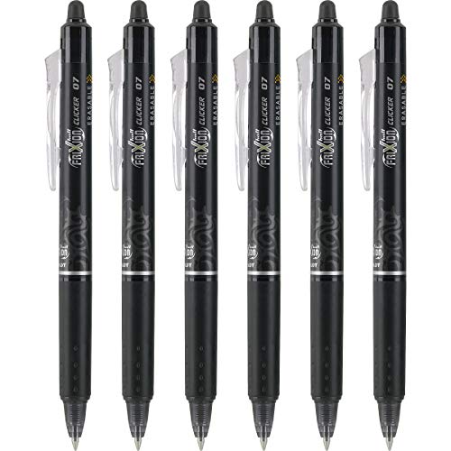 PILOT FriXion Clicker Erasable & Retractable Gel Ink Pens, Fine Point, Black Ink, 6 Count (13601)