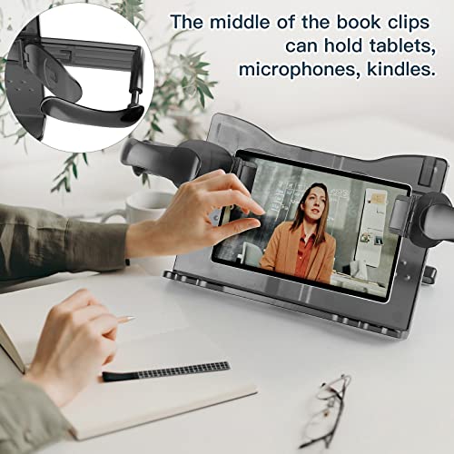 Book Stand with Light ZZWS Adjustable Book Holders for Reading Hands Free Textbook Stand for Cookbook Law Book Music Books Portable Bookstand with Page Clips Gift for Booklovers