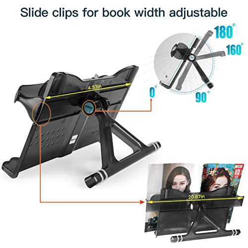 Book Stand with Light ZZWS Adjustable Book Holders for Reading Hands Free Textbook Stand for Cookbook Law Book Music Books Portable Bookstand with Page Clips Gift for Booklovers