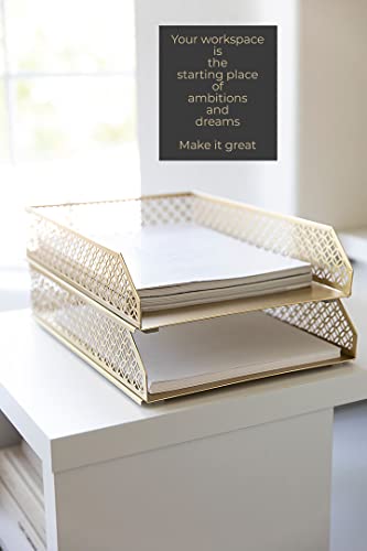 Blu Monaco Gold Desk Organizer Stackable Paper Tray Set of 2 - Metal Two Tier Tray - Stackable Letter Tray - Inbox Tray for Desk