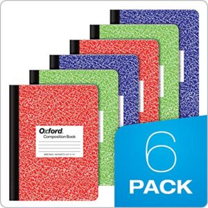 Oxford Composition Notebook 6 Pack, Wide Ruled Paper, 9-3/4 x 7-1/2 Inches, 100 Sheets, Assorted Marble Covers, 2 Each: Blue, Green, Red (63762)