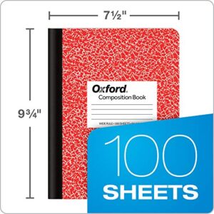 Oxford Composition Notebook 6 Pack, Wide Ruled Paper, 9-3/4 x 7-1/2 Inches, 100 Sheets, Assorted Marble Covers, 2 Each: Blue, Green, Red (63762)