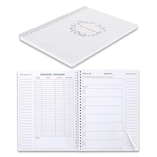 Weekly Meal Planner Notebook and Food Planner with Easy Tear off Grocery List & Expense Tracker Organizer, 52 Weeks, 10"X7", Spiral Design