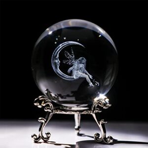 60mm(2.3inch) moon & fairy crystal ball paperweight 3d laser engraved quartz glass ball sphere table decor crafts