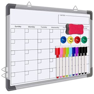 dry erase calendar whiteboard for wall, 16″ x 12″ magnetic white board calendar dry erase board, small double sided drawing planning memo boards for student, home, office, school (white)