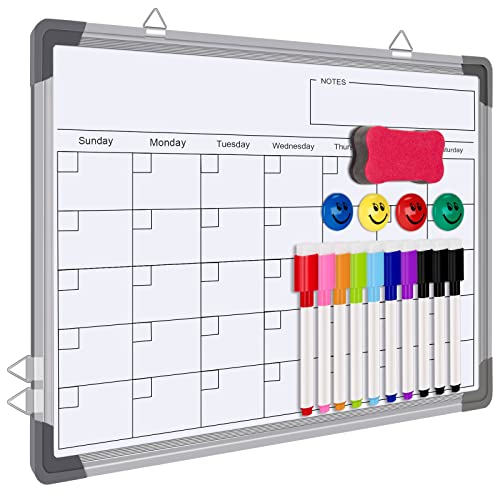 Dry Erase Calendar Whiteboard for Wall, 16" X 12" Magnetic White Board Calendar Dry Erase Board, Small Double Sided Drawing Planning Memo Boards for Student, Home, Office, School (White)