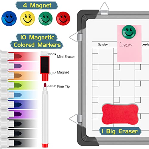 Dry Erase Calendar Whiteboard for Wall, 16" X 12" Magnetic White Board Calendar Dry Erase Board, Small Double Sided Drawing Planning Memo Boards for Student, Home, Office, School (White)