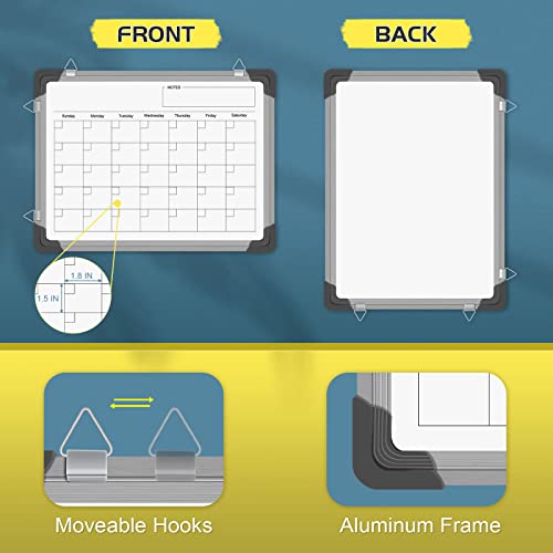 Dry Erase Calendar Whiteboard for Wall, 16" X 12" Magnetic White Board Calendar Dry Erase Board, Small Double Sided Drawing Planning Memo Boards for Student, Home, Office, School (White)