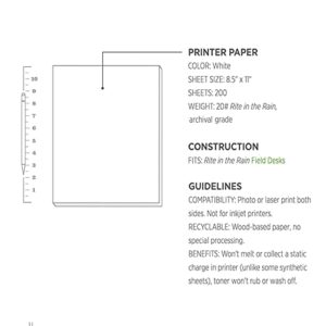 Rite in the Rain All-Weather Copier Paper, 8 1/2" x 11", 20# White, 200 Sheet Pack (No. 8511)