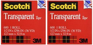 scotch transparent tape, 1/2 in x 1296 in, 2 boxes/pack (600)