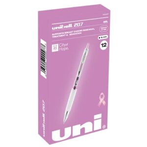 uni-ball 207 pink ribbon retractable gel pens, 0.7mm medium gel pen 12 pack, black ink pens, colored pens, fine point smooth writing pens, office supplies similar to black pens & ballpoint pens