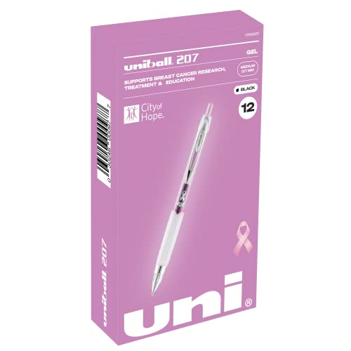 Uni-ball 207 Pink Ribbon Retractable Gel Pens, 0.7mm Medium Gel Pen 12 Pack, Black Ink Pens, Colored Pens, Fine Point Smooth Writing Pens, Office Supplies Similar to Black Pens & Ballpoint Pens