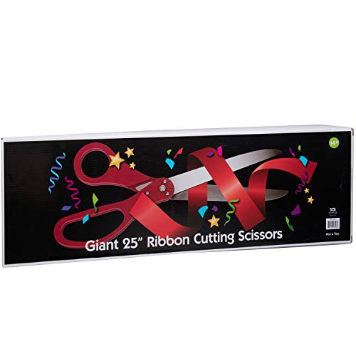 Giant Ribbon Cutting Scissor Set with Red Ribbon Included - 25" Extra Large Scissors - Heavy Duty Metal Construction for Grand Openings, Inaugurations, Ceremonies & Special Events