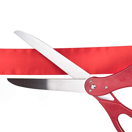 Giant Ribbon Cutting Scissor Set with Red Ribbon Included - 25" Extra Large Scissors - Heavy Duty Metal Construction for Grand Openings, Inaugurations, Ceremonies & Special Events