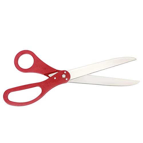 Giant Ribbon Cutting Scissor Set with Red Ribbon Included - 25" Extra Large Scissors - Heavy Duty Metal Construction for Grand Openings, Inaugurations, Ceremonies & Special Events