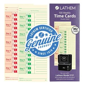 lathem time cards, weekly, 2-sided, 3 3/8″ x 9″, box of 100