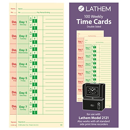 Lathem Time Cards, Weekly, 2-Sided, 3 3/8" x 9", Box Of 100
