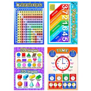 Blulu 12 Pieces Educational Math Posters for Kids with 80 Glue Point Dot for Elementary and Middle School Classroom Teach Multiplication Division Addition Subtraction Fractions Decimals, 16 x 11 Inch