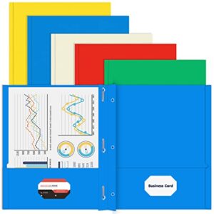 two pocket folder, herkka 100 pack 2 pocket folders with prongs, business card slots letter size paper folders designed for office and classroom use, assorted 5 colors