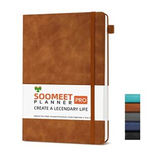 soomeet lined journal notebook, 200 pages, leather hardcover notebooks, a5 college ruled thick classic with pen loop notebook journals for writing, for women men office school, 5.75” x 8.38”, brown