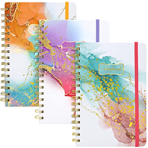 EOOUT Spiral Notebook 3 Pack Journals for Women, 6"x 8.5" Hardcover Spiral Journal, 160 Pages, Marble Design College Ruled Notebook Back Pocket, for Office School Supplies Gifts