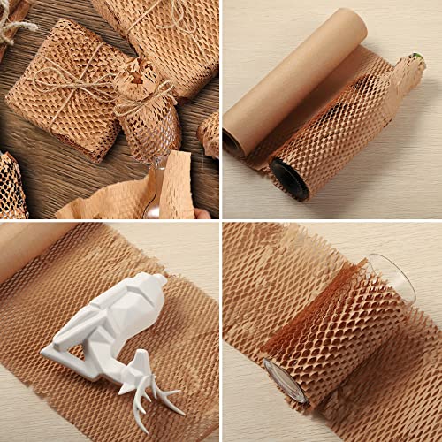 Honeycomb Packing Paper, 12" x 66' Cushioning Wrap Roll, Kraft Wrapping Paper for Shipping, with 20 Fragile Sticker Labels