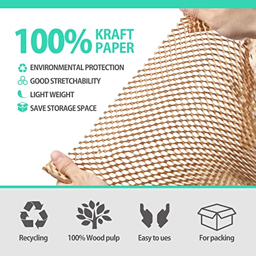 Honeycomb Packing Paper, 12" x 66' Cushioning Wrap Roll, Kraft Wrapping Paper for Shipping, with 20 Fragile Sticker Labels