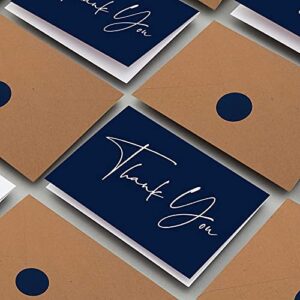 120 Classy Navy Blue Thank You Cards Bulk- professional Thank U Greeting Notes, Blank Inside with matching Brown Kraft Envelopes & Stickers Perfect for Wedding, Business,Graduation & Much More.