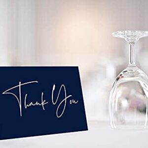 120 Classy Navy Blue Thank You Cards Bulk- professional Thank U Greeting Notes, Blank Inside with matching Brown Kraft Envelopes & Stickers Perfect for Wedding, Business,Graduation & Much More.