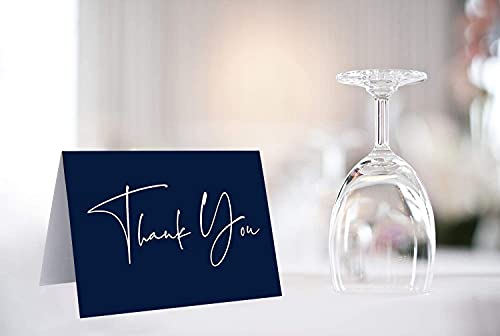 120 Classy Navy Blue Thank You Cards Bulk- professional Thank U Greeting Notes, Blank Inside with matching Brown Kraft Envelopes & Stickers Perfect for Wedding, Business,Graduation & Much More.