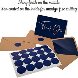 120 Classy Navy Blue Thank You Cards Bulk- professional Thank U Greeting Notes, Blank Inside with matching Brown Kraft Envelopes & Stickers Perfect for Wedding, Business,Graduation & Much More.