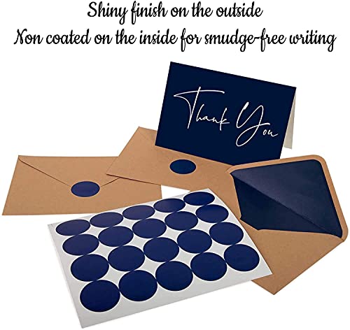 120 Classy Navy Blue Thank You Cards Bulk- professional Thank U Greeting Notes, Blank Inside with matching Brown Kraft Envelopes & Stickers Perfect for Wedding, Business,Graduation & Much More.