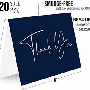 120 Classy Navy Blue Thank You Cards Bulk- professional Thank U Greeting Notes, Blank Inside with matching Brown Kraft Envelopes & Stickers Perfect for Wedding, Business,Graduation & Much More.