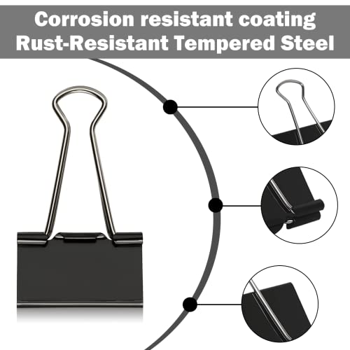 2 Inch Extra Large Binder Clips 48 Pack, Jumbo Paper Clips, Big Paper Clamps, Binder Clips Large Size for Home, School and Office Supplies