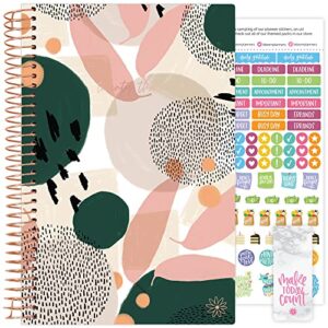 bloom daily planners 2023 calendar year day planner (january 2023 – december 2023) – 5.5” x 8.25” – weekly/monthly agenda organizer book with stickers & bookmark – green modern abstract