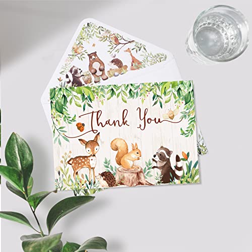 Hunanyume 50 Woodland Thank You Cards, 4×6 in Assorted Woodland Creatures Thank You Note Cards with Envelopes & Stickers, Bulk Cute Forest Animals Cards for Baby Shower and Kids Birthday