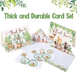 Hunanyume 50 Woodland Thank You Cards, 4×6 in Assorted Woodland Creatures Thank You Note Cards with Envelopes & Stickers, Bulk Cute Forest Animals Cards for Baby Shower and Kids Birthday
