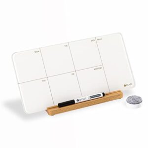 desktop glass weekly planner whiteboard with detachable wood stand,small portable dry erase calendar to do list white board 12×6″ for office, home, schools, marker&eraser included, yeoux