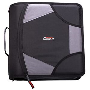 case-it the king sized zip tab zipper binder – 4 inch d-rings – 5 subject file folder – multiple pockets – 800 sheet capacity – comes with shoulder strap – jet black d-186