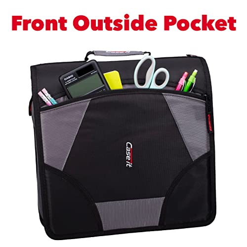 Case-it The King Sized Zip Tab Zipper Binder - 4 Inch D-Rings - 5 Subject File Folder - Multiple Pockets - 800 Sheet Capacity - Comes with Shoulder Strap - Jet Black D-186
