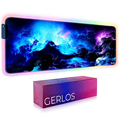 RGB Gaming Mouse Pad, Gerlos Large Extended Soft Led Mouse Pad with 12 Lighting Modes 2 Brightness Levels, Water Resist Keyboard Pad, Computer Keyboard Mousepads Mat 800 x 300mm / 31.5×11.8 inches