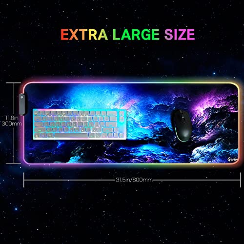 RGB Gaming Mouse Pad, Gerlos Large Extended Soft Led Mouse Pad with 12 Lighting Modes 2 Brightness Levels, Water Resist Keyboard Pad, Computer Keyboard Mousepads Mat 800 x 300mm / 31.5×11.8 inches