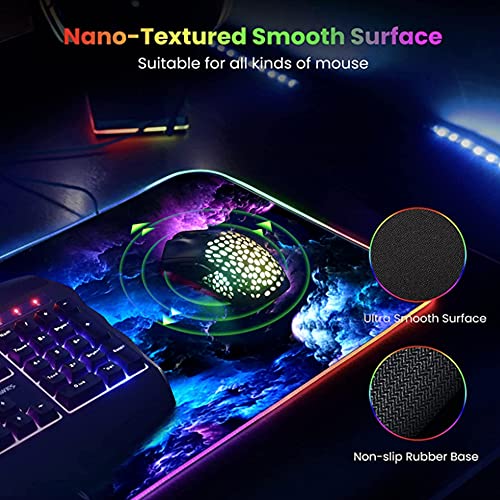 RGB Gaming Mouse Pad, Gerlos Large Extended Soft Led Mouse Pad with 12 Lighting Modes 2 Brightness Levels, Water Resist Keyboard Pad, Computer Keyboard Mousepads Mat 800 x 300mm / 31.5×11.8 inches